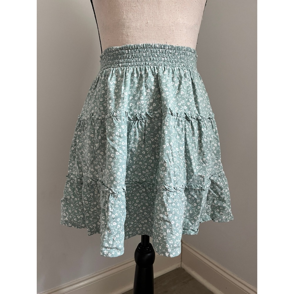 Hollister Vintage Y2K Floral Ruffle Skirt sz Small Blue Ultra High Rise Festival